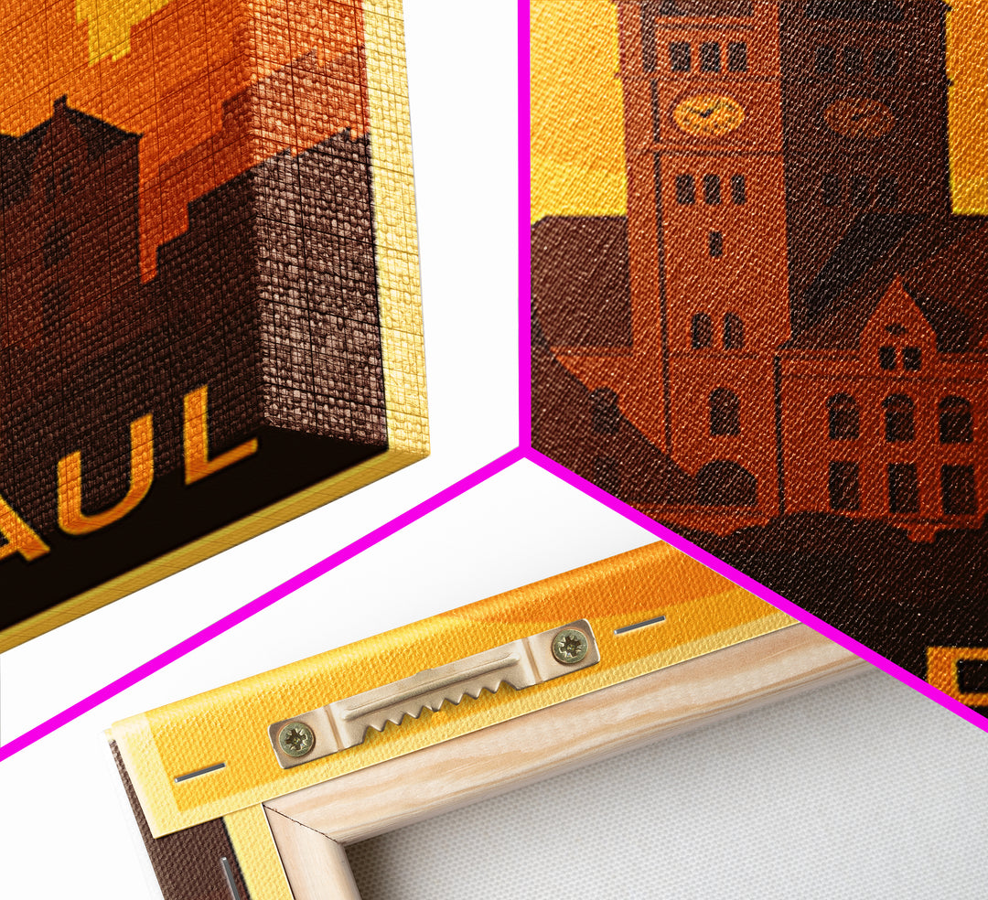 Saint Paul Travel Poster, Framed Canvas Print, Warm Sunset Silhouette Art, Saint Paul City Art, Travel Poster Set, Travel Poster Art