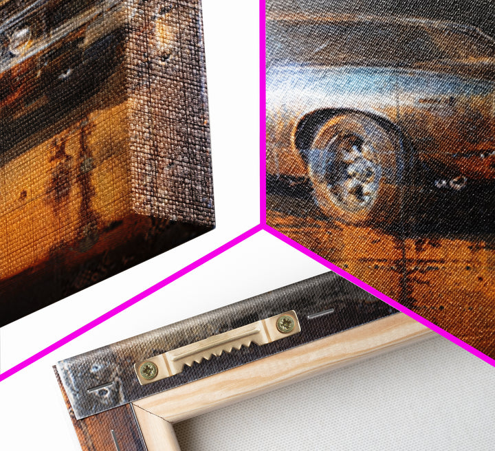 Desert Highway with Muscle Car Silhouette Framed Canvas Print, Garage Art, Garage Decor, Oil Painting, Motor, Art Print, GAR-1x1-21