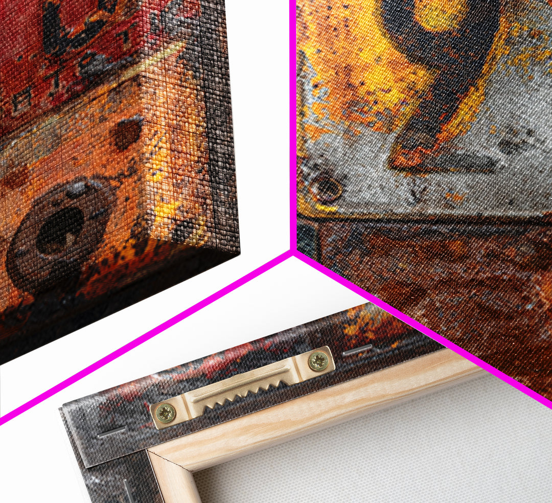 Rusty License Plate Collage Framed Canvas Print, Garage Art, Modern Decor, Garage Decor, Fine Art, Motor, Home Decor, GAR-1x1-80