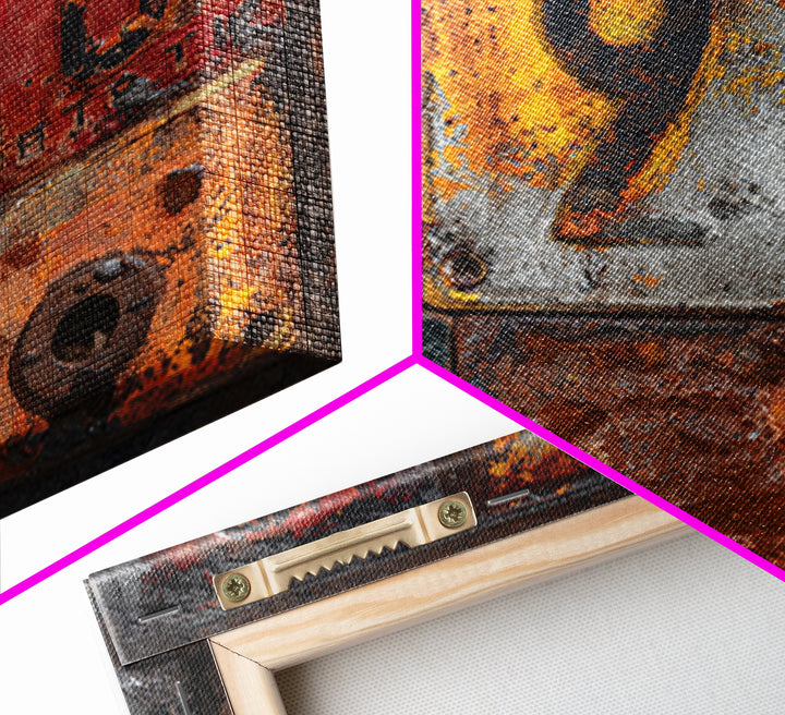 Rusty License Plate Collage Framed Canvas Print, Garage Art, Modern Decor, Garage Decor, Fine Art, Motor, Home Decor, GAR-1x1-80