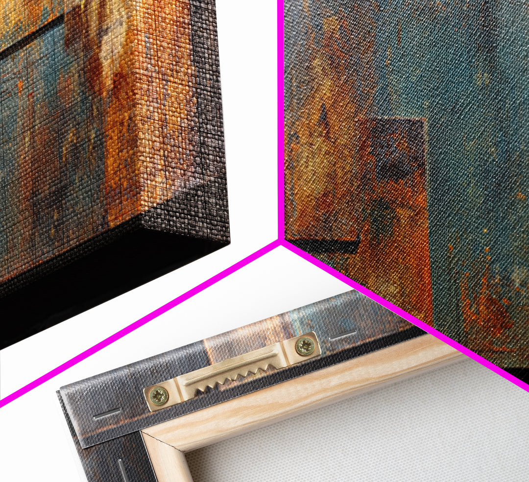 Steel and Rust Texture Abstract Panel Framed Canvas Print, Garage Art, Room Decor, Garage Decor, Abstract Art, Motor, GAR-3x1-63