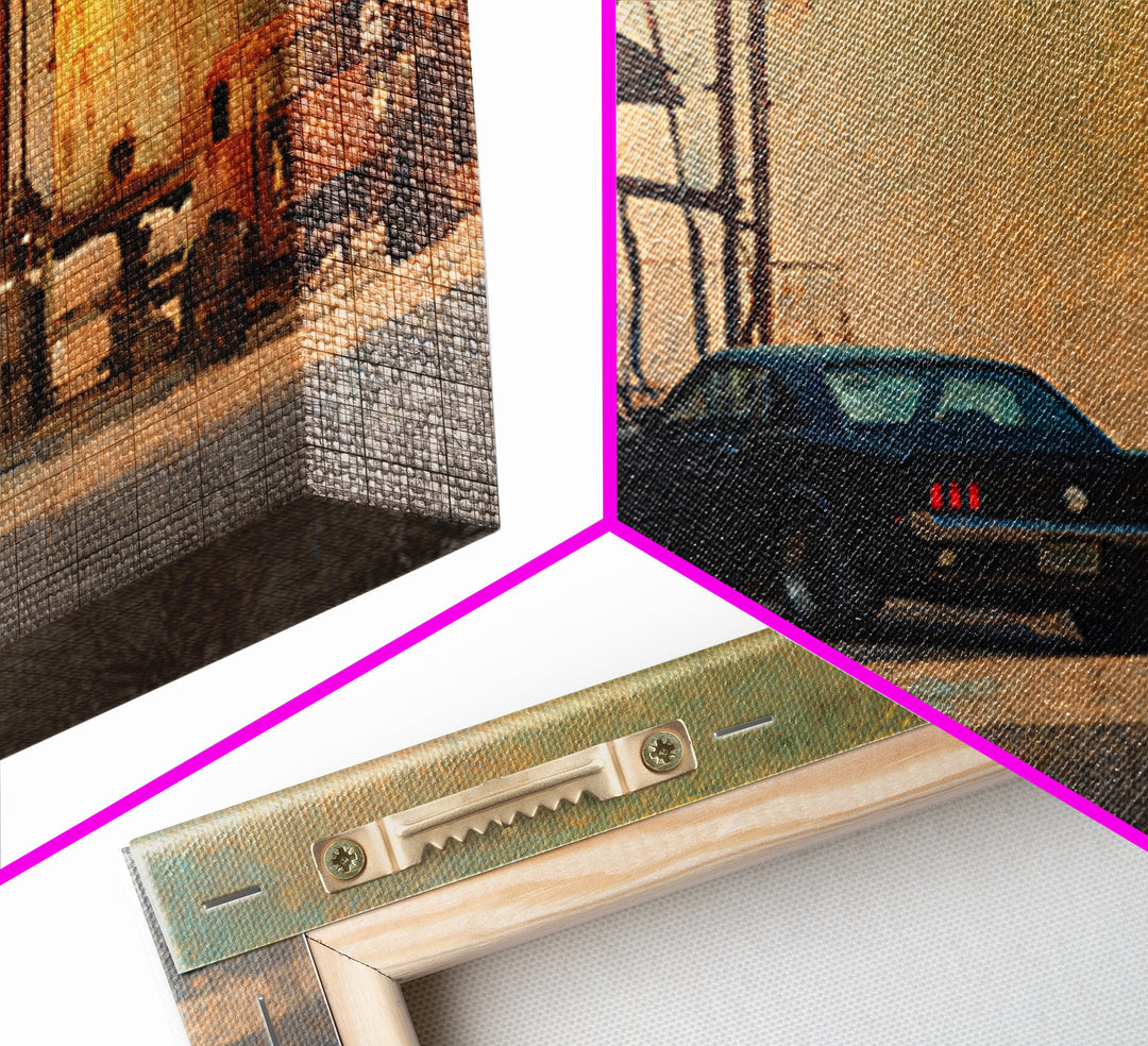Desert Highway with Muscle Car Silhouette Framed Canvas Print, Garage Art, Game Room Decor, Garage Decor, Fine Art, Motor, GAR-3x2-25