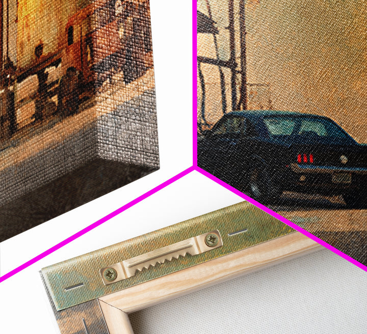 Desert Highway with Muscle Car Silhouette Framed Canvas Print, Garage Art, Game Room Decor, Garage Decor, Fine Art, Motor, GAR-3x2-25