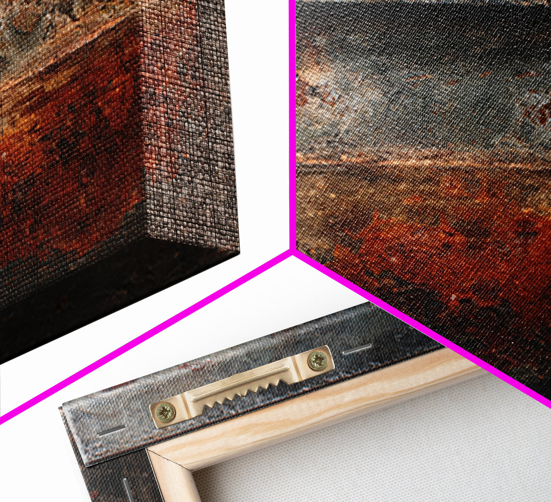 Steel and Rust Texture Abstract Panel Framed Canvas Print, Garage Art, Autumn Wall Art, Garage Decor, Fine Art, Motor, GAR-3x2-27
