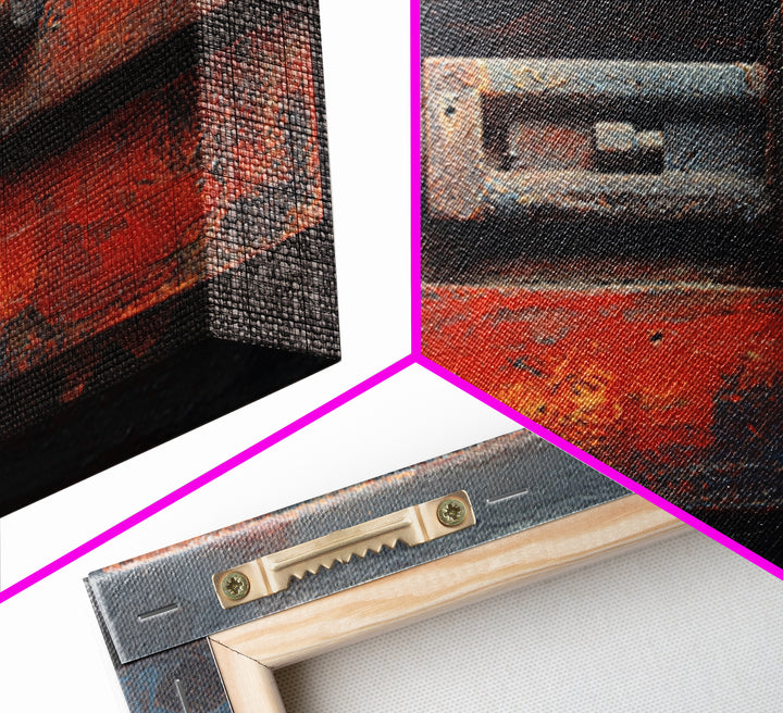 Steel and Rust Texture Abstract Panel Framed Canvas Print, Garage Art, Minimalist Decor, Garage Decor, Abstract Art, Motor, GAR-3x2-99