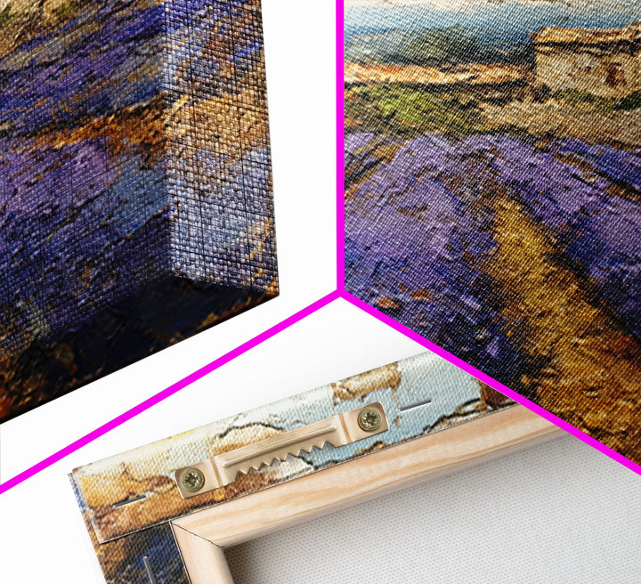 Lavender Field under Pale Sky Framed Canvas Print, Guest Bedroom Art, Bedroom Wall Art, Bedroom Decor, Oil Painting, Guest, GBA-1x1-43