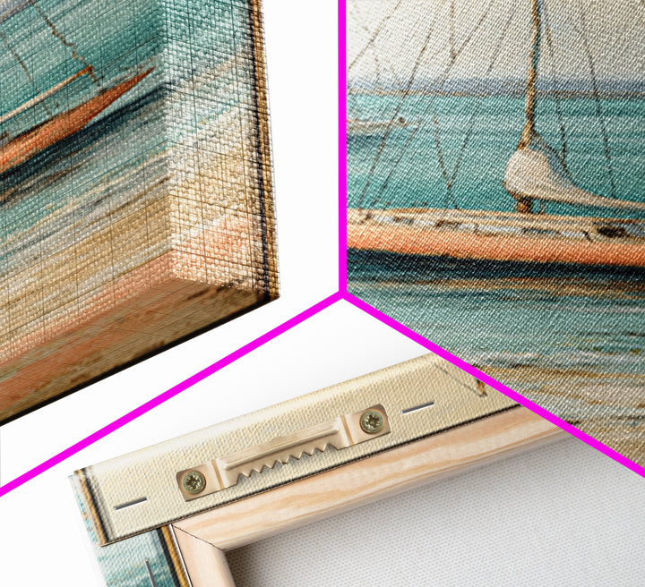 Soft Watercolor Sailboat on Quiet Water Framed Canvas Print, Guest Bedroom Art, Funky Wall Art, Bedroom Decor, Oil Painting, GBA-1x3-30