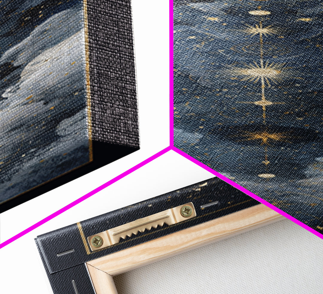 Minimal Moon and Stars Composition Framed Canvas Print, Guest Bedroom Art, Home Decor, Bedroom Decor, Fine Art, Guest, GBA-1x3-52