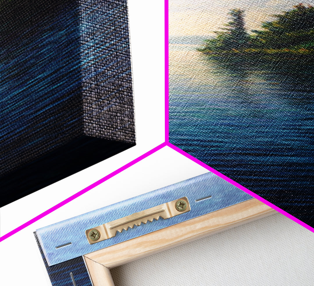 Quiet Lake Landscape at Early Morning Framed Canvas Print, Guest Bedroom Art, Neutral Decor, Bedroom Decor, Oil Painting, Guest, GBA-1x3-62