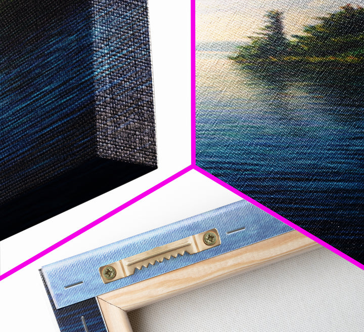 Quiet Lake Landscape at Early Morning Framed Canvas Print, Guest Bedroom Art, Neutral Decor, Bedroom Decor, Oil Painting, Guest, GBA-1x3-62
