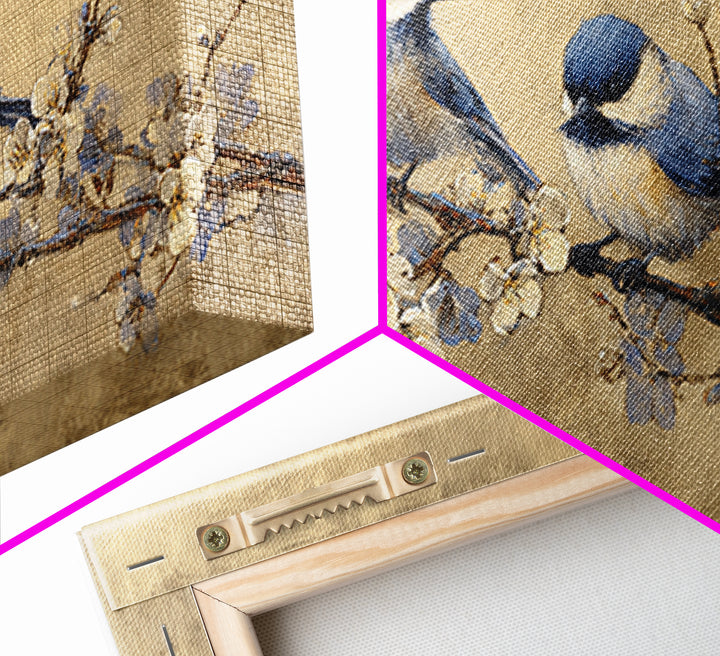 Small Bird Pair on Flowering Branch Framed Canvas Print, Guest Bedroom Art, Bedroom Decor, Oil Painting, Guest, GBA-2x1-24