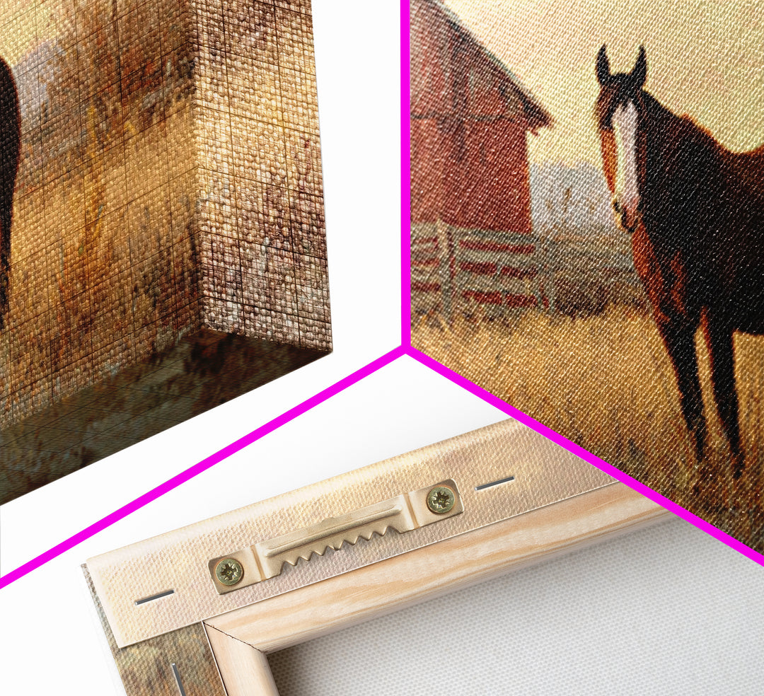 Quiet Horse Pasture at Sunset Framed Canvas Print, Guest Bedroom Art, Prints, Bedroom Decor, Abstract Art, Guest 165, GBA-2x1-65