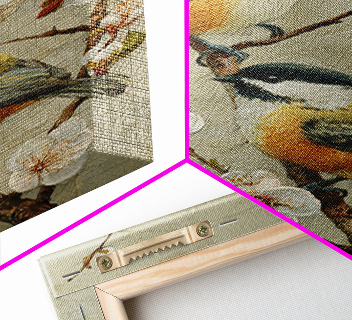 Small Bird Pair on Flowering Branch Framed Canvas Print, Guest Bedroom Art, Cat Wall Art, Bedroom Decor, Fine Art, Guest, GBA-2x3-36