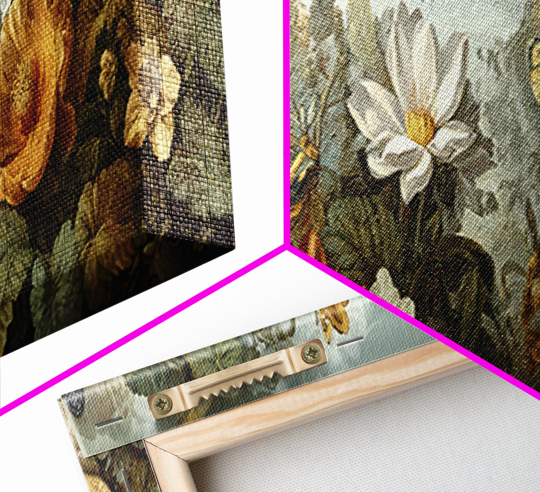 Garden Butterfly and Flowers Specimen Study Framed Canvas Print, Guest Bedroom Art, Farmhouse Wall Art, Bedroom Decor, Guest, GBA-3x1-15