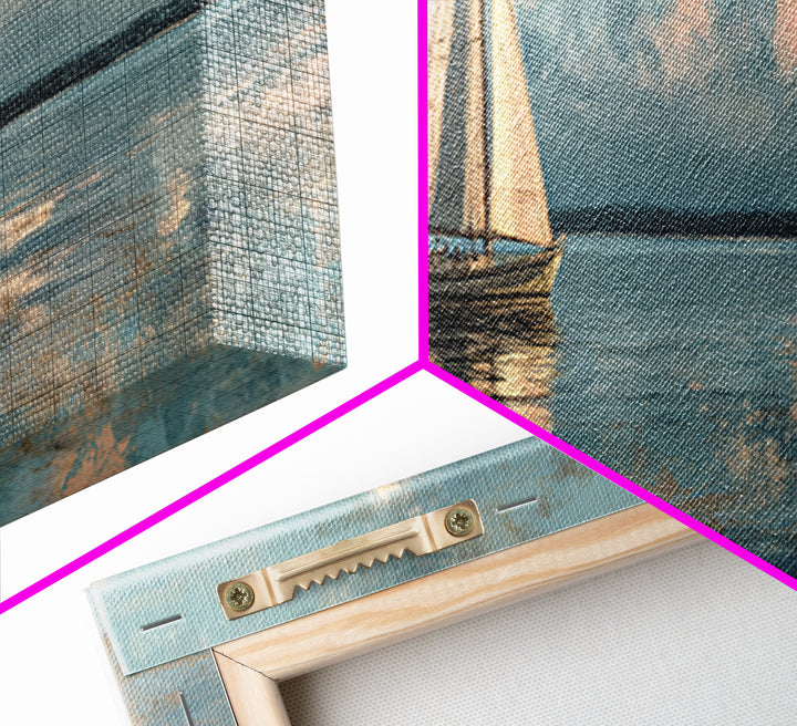 Soft Watercolor Sailboat on Quiet Water Framed Canvas Print, Guest Bedroom Art, New Home Gift, Bedroom Decor, Fine Art, Guest, GBA-3x1-58