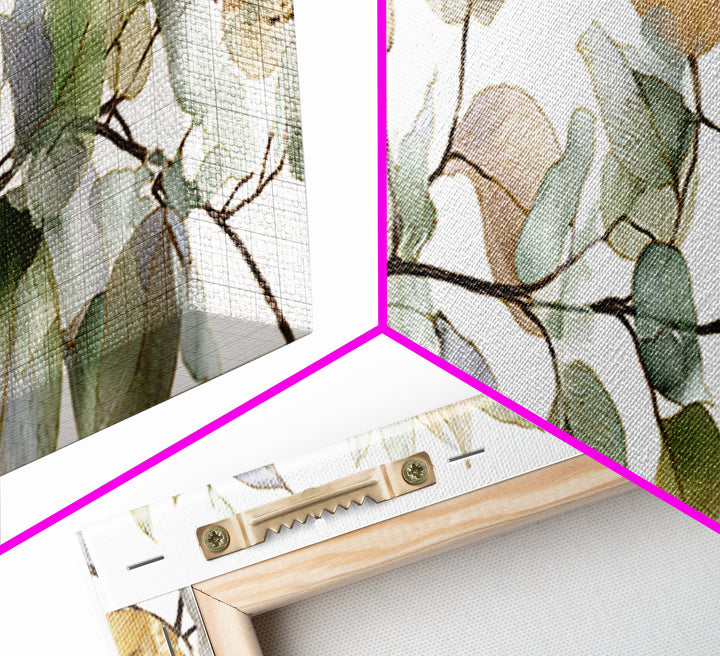 Calming Eucalyptus Watercolor Branches Framed Canvas Print, Guest Bedroom Art, Pink Wall Art, Bedroom Decor, Fine Art, Guest, GBA-3x1-74