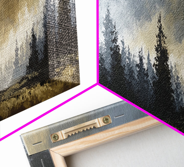 Monochrome Forest Silhouette Framed Canvas Print, Guest Bedroom Art, Bedroom Wall Decor, Bedroom Decor, Oil Painting, Guest, GBA-3x1-77