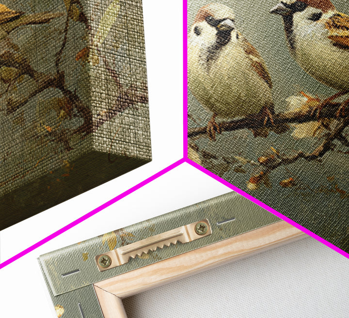Small Bird Pair on Flowering Branch Canvas Print, Guest Bedroom Art, Set of 3 Wall Art, Bedroom Decor, Oil Painting, Guest, GBA-3x2-32