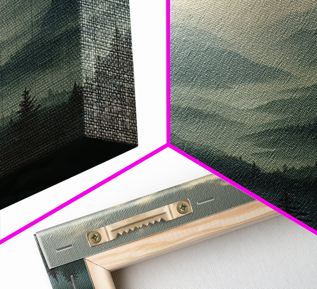 Misty Mountain Valley Framed Canvas Print, General Fine Art, Decor, Living Room Decor, Fine Art, Digital Wall Art, GEN-1x1-28