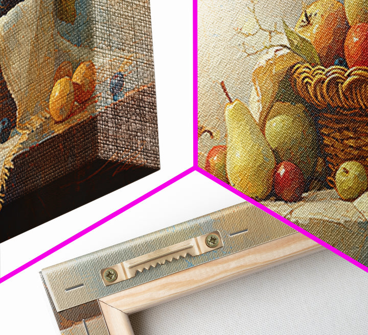 Simple Still Life of Fruit and Linen Framed Canvas Print, General Fine Art, Room Decor, Living Room Decor, Abstract Art, GEN-2x1-12