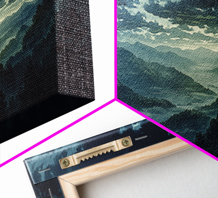 Misty Mountain Valley Framed Canvas Print, General Fine Art, Minimalist Decor, Living Room Decor, Oil Painting, GEN-2x1-24