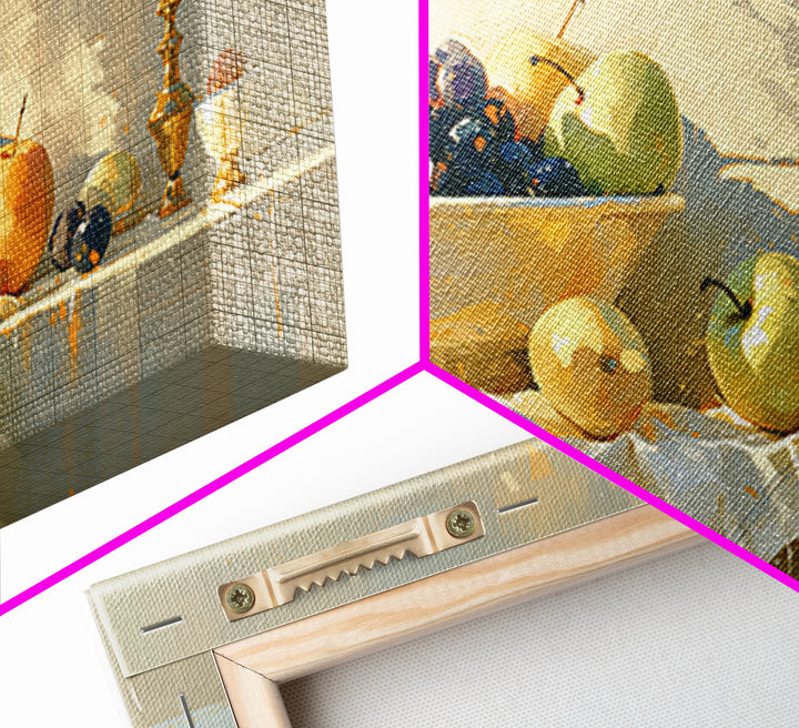Simple Still Life of Fruit and Linen Framed Canvas Print, General Fine Art, Oil Painting, Living Room Decor, Abstract Art, GEN-2x1-84