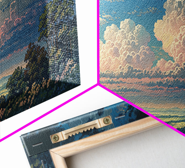 Romantic Cloudscape with Blush and Cream Tones Framed Canvas Print, General Fine Art, Painting, Living Room Decor, Fine Art, GEN-2x1-86