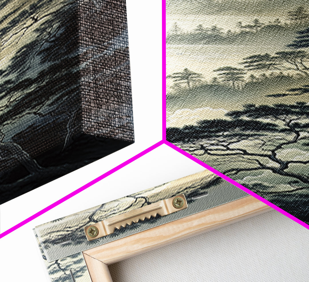 Elegant Ink Wash Landscape Framed Canvas Print, General Fine Art, Wall Hanging, Living Room Decor, Oil Painting, GEN-2x3-28