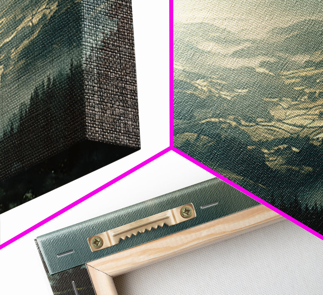 Misty Mountain Valley Framed Canvas Print, General Fine Art, Modern Decor, Living Room Decor, Fine Art, Poster, GEN-3x1-44