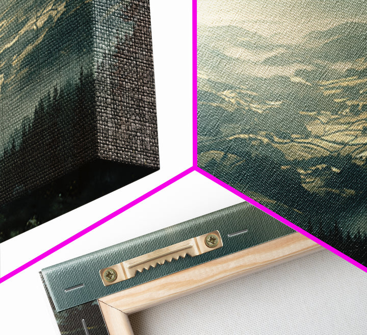 Misty Mountain Valley Framed Canvas Print, General Fine Art, Modern Decor, Living Room Decor, Fine Art, Poster, GEN-3x1-44