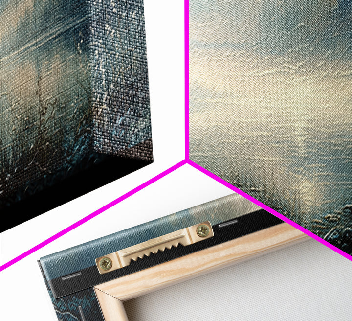 Dreamlike Moonlit Lake Framed Canvas Print, General Fine Art, Abstract Art, Living Room Decor, Oil Painting, GEN-3x1-53