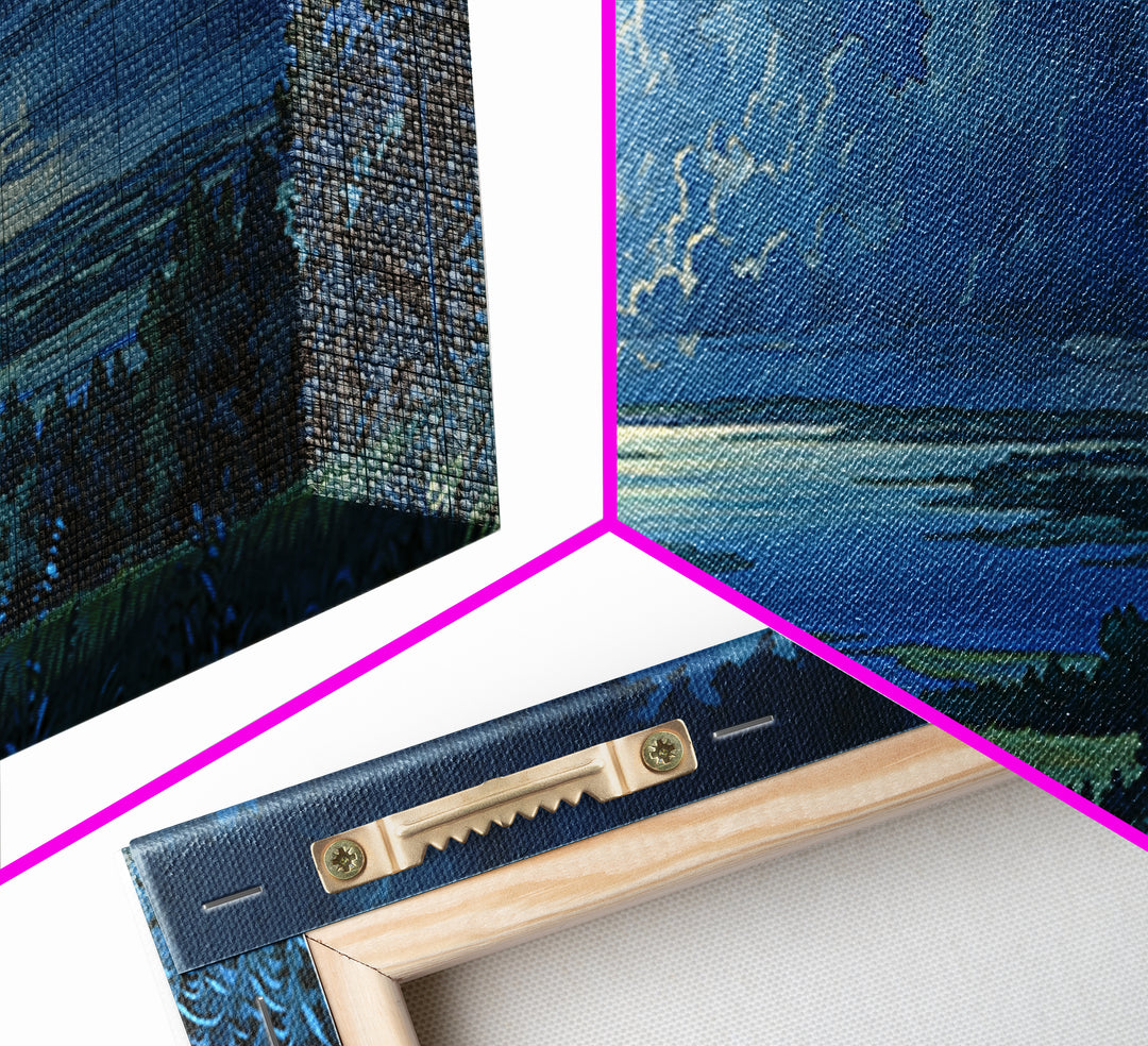 Dreamlike Moonlit Lake Framed Canvas Print, General Fine Art, Abstract Art, Living Room Decor, Oil Painting, GEN-3x1-77