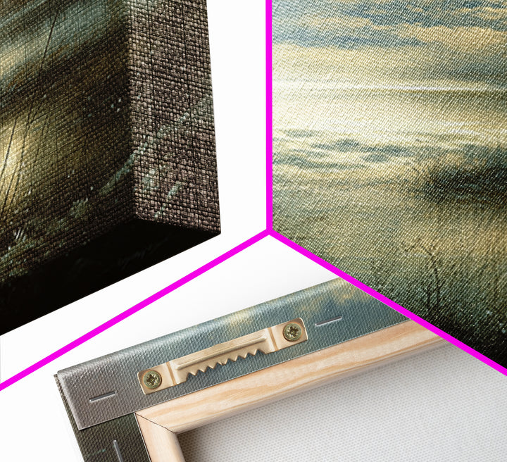 Dreamlike Moonlit Lake Framed Canvas Print, General Fine Art, Digital Print, Living Room Decor, Watercolor Art, GEN-3x2-41