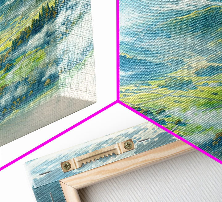 Misty Mountain Valley Framed Canvas Print, General Fine Art, Art Deco, Living Room Decor, Fine Art, Fine Art Print, GEN-3x2-8