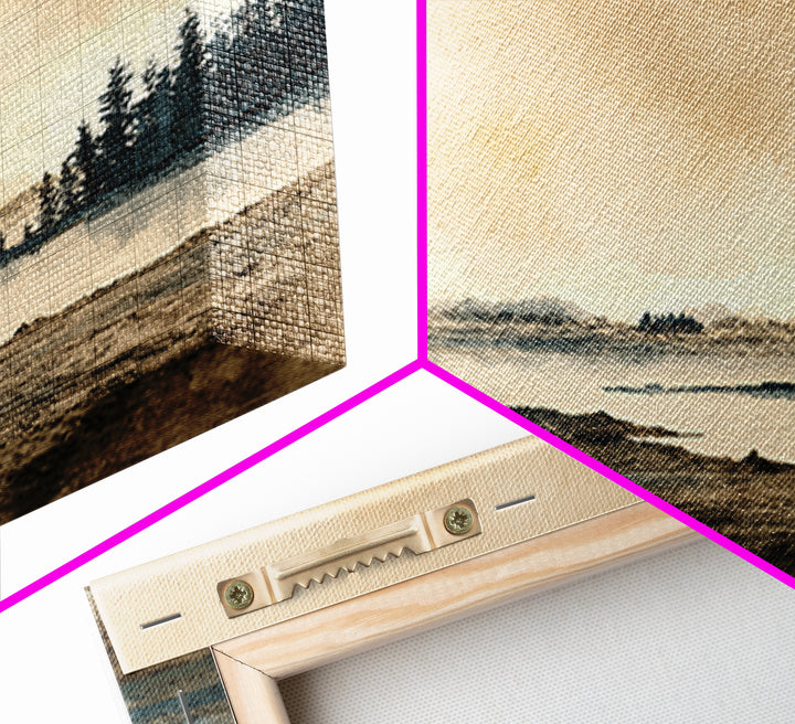 Elegant Ink Wash Landscape Framed Canvas Print, General Fine Art, Wall Decor, Living Room Decor, Fine Art, Original Painting, GEN-3x2-96