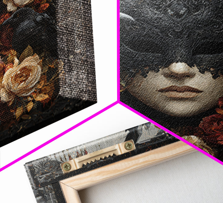 Phantom Ballroom Mask Framed Canvas Print, Gothic Art, Poster, Living Room Decor, Fine Art, Gothic, Witchy Decor, Printable Art, GOT-1x1-48