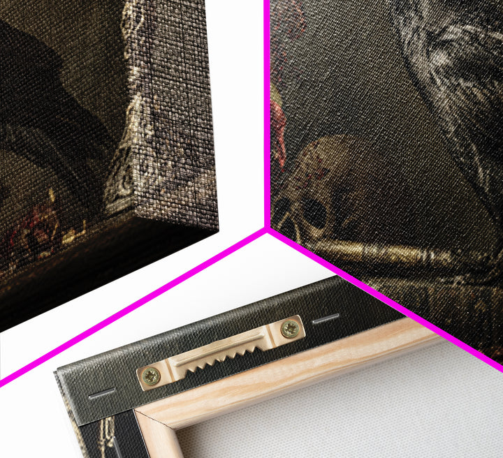 Crow Feathers and Antique Key Still Life Framed Canvas Print, Gothic Art, Dark Academia Decor, Living Room Decor, Gothic, GOT-2x1-80