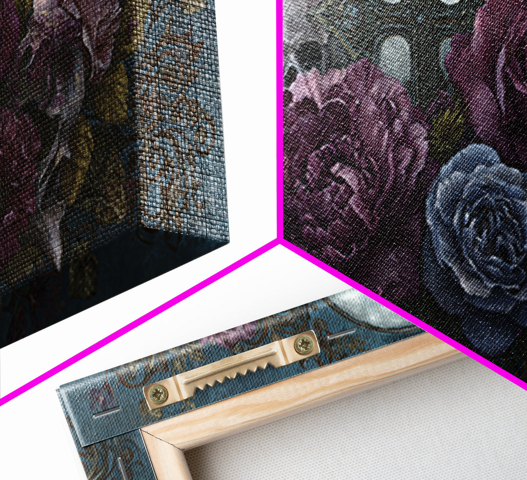 Ornate Cross and Roses Dramatic Still Life Framed Canvas Print, Gothic Art, Canvas Tote Bag, Living Room Decor, Gothic, GOT-2x1-88
