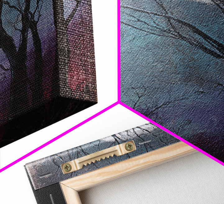 Silver Moon over Twisted Black Trees Framed Canvas Print, Gothic Art, Art Prints, Living Room Decor, Abstract Art, Gothic, GOT-2x3-17