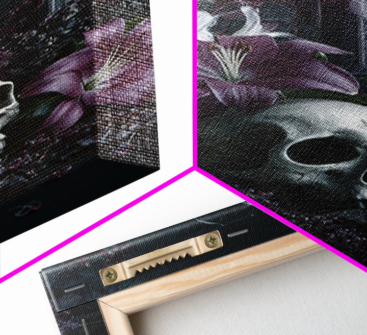 Skull Surrounded by Lilies and Candles Canvas Print, Gothic Art, Original Painting, Living Room Decor, Fine Art, Gothic, GOT-2x3-61