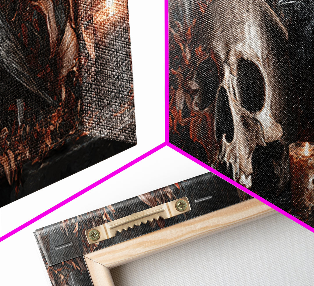 Skull Surrounded by Lilies and Candles Canvas Print, Gothic Art, Gothic Wall Art, Living Room Decor, Fine Art, Gothic, GOT-3x1-21