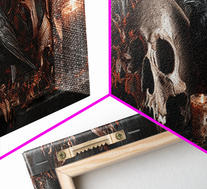 Skull Surrounded by Lilies and Candles Canvas Print, Gothic Art, Gothic Wall Art, Living Room Decor, Fine Art, Gothic, GOT-3x1-21
