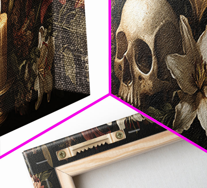Skull Surrounded by Lilies and Candles Canvas Print, Gothic Art, Witchy Home Decor, Living Room Decor, Fine Art, Gothic, GOT-3x1-93