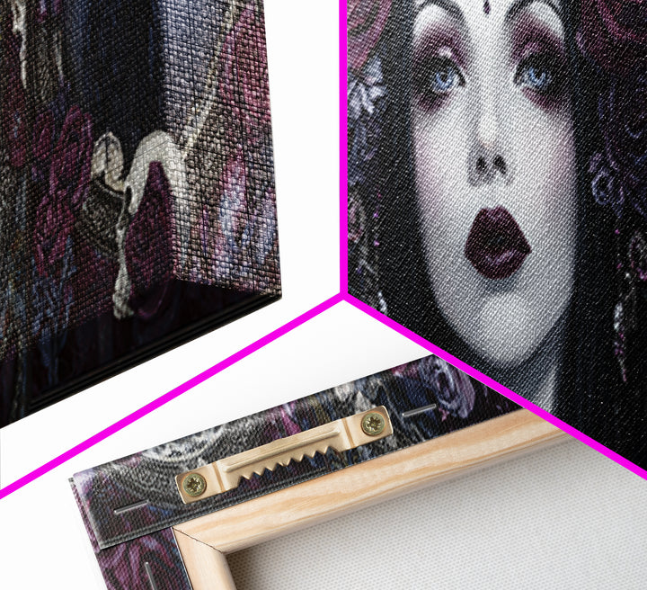 Vampire Inspired Portrait with Pale Skin and Canvas Print, Gothic Art, Canvas Painting, Living Room Decor, Fine Art, Gothic, GOT-3x1-98