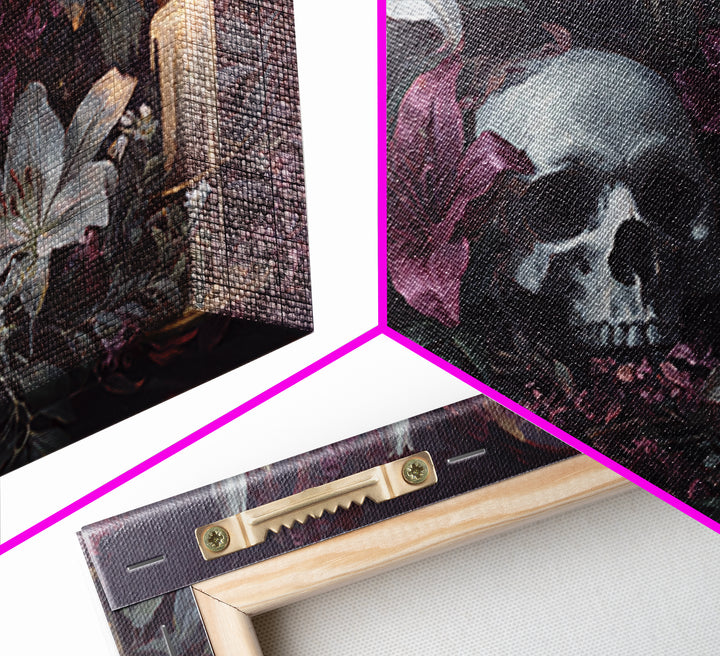 Skull Surrounded by Lilies and Candles Canvas Print, Gothic Art, Halloween Art, Living Room Decor, Gothic, Neutral Decor, GOT-3x2-33