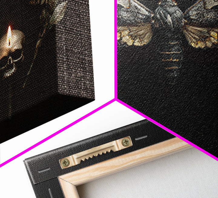 Moth and Skull Composition on Black Velvet Canvas Print, Gothic Art, Black and White Art, Living Room Decor, Abstract Art, GOT-3x2-43