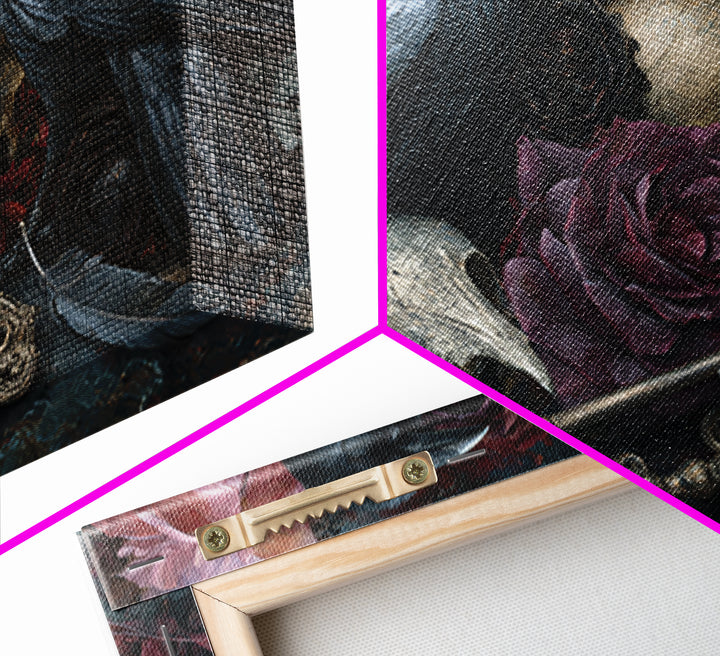 Crow Feathers and Antique Key Still Life Framed Canvas Print, Gothic Art, Gallery Decor, Living Room Decor, Abstract Art, GOT-3x2-64