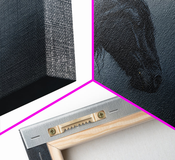 Black Horse with Flowing Mane in Fog Framed Canvas Print, Gothic Art, Gothic Wallpaper, Living Room Decor, Fine Art, Gothic, GOT-3x2-69