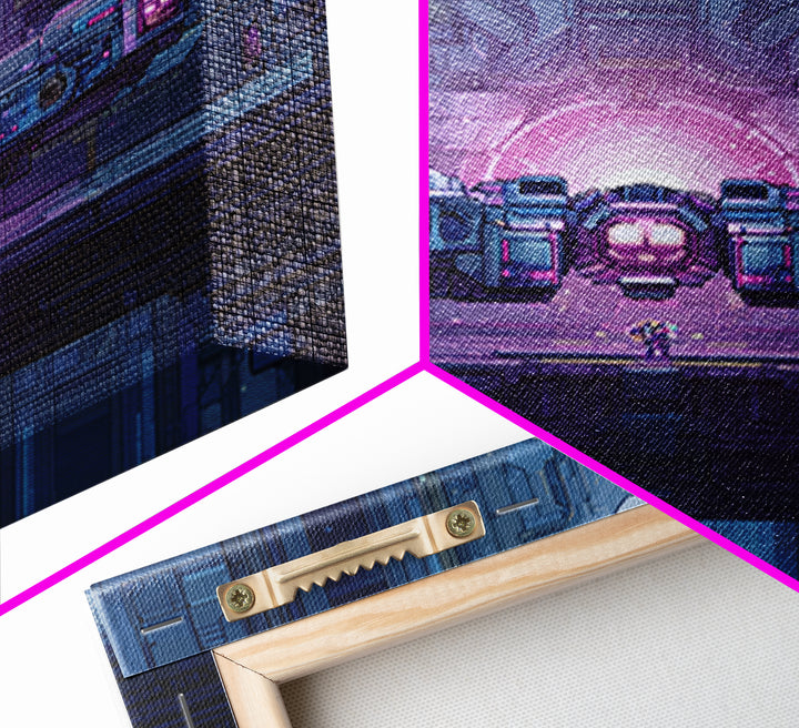 Arcade Spaceship Pixel Art Scene Framed Canvas Print, Game Room Art, Gallery Decor, Game Room Decor, Fine Art, Play, GRA-1x1-67