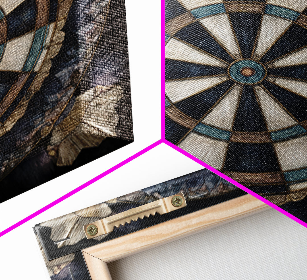 Dartboard Bullseye with Dynamic Motion Framed Canvas Print, Game Room Art, Black Art, Game Room Decor, Fine Art, Play, GRA-1x1-8